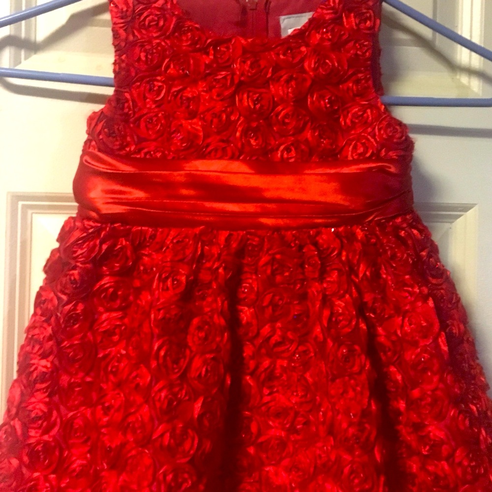 Rare Too! Girls Beautiful Red Sequin Rossette Dress Christmas Holiday Size 3T
